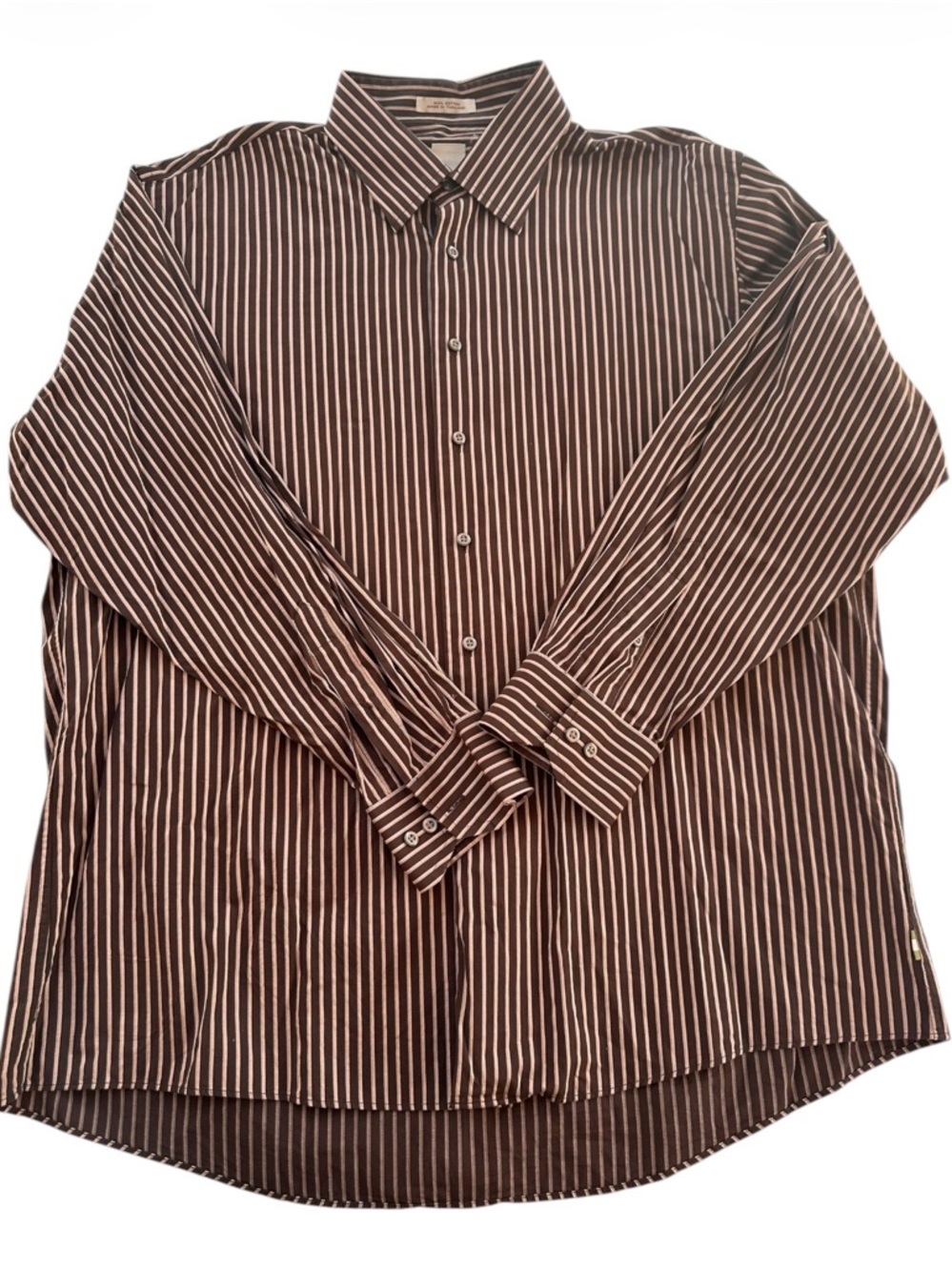 Joseph Abboud Men’s Brown and White Striped Dress Shirt 34/35 (17 1/2)